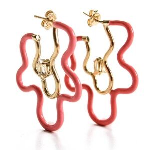 🌸Bea Bongiasca Womens 9K Yellow Gold Pink Enamel Rock Crystal Flower Power Hoop